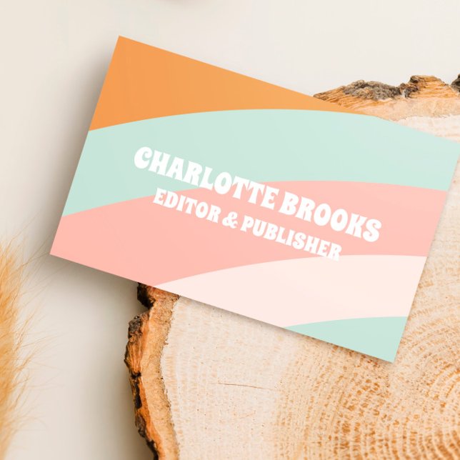 Cartão De Visita Código QR da Onda de Cor Retroativa Moderna (Criador carregado)