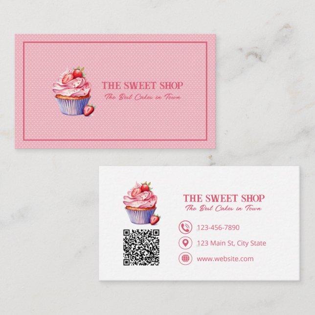 Cartão de Visita Código QR da Padaria de Cupcake R (Frente/Verso)