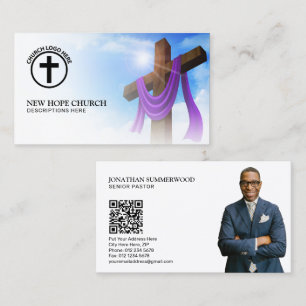 Cartão De Visita Código QR da Paisagem Cruzada do Pastor Cristão Mo