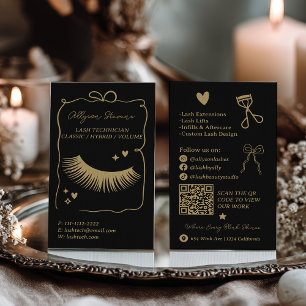 Cartão De Visita Código QR da Tecnologia de Cílios Retro Dourado Pr