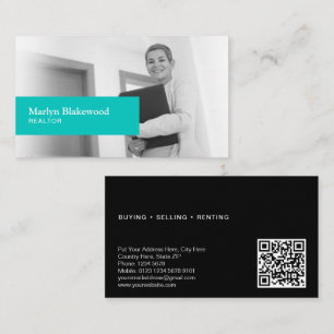 Cartão De Visita Código QR da Turquesa de Fotos Preta e Branca do I