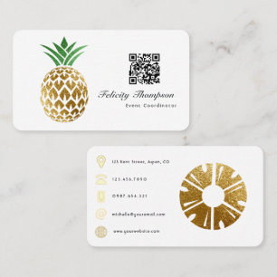 Cartão De Visita Código QR de Abacaxi com Folha de Ouro Falsa