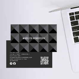 Cartão De Visita Código QR de Abstrato de preto Geométrico Moderno