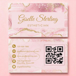 Cartão De Visita Código QR de Agate Dourado Rosa Estetizado Estheti