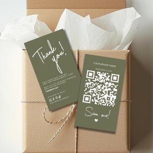 Cartão De Visita Código QR de agradecimento de pedido verde oliva m