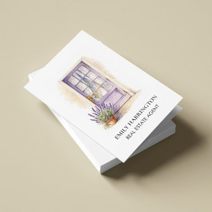Cartão De Visita Código QR de Aquarela da Porta de Lavanda Agente I