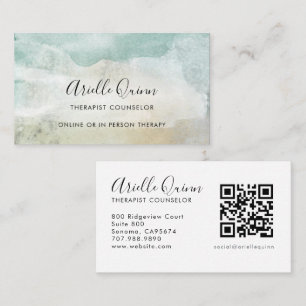 Cartão De Visita Código QR de Aquarela Serena Terapeuta Conselheiro
