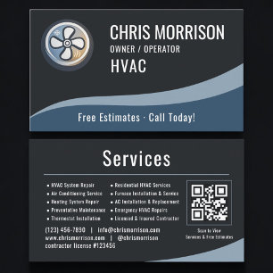 Cartão De Visita Código QR de Aquecimento e Ar Condicionado HVAC