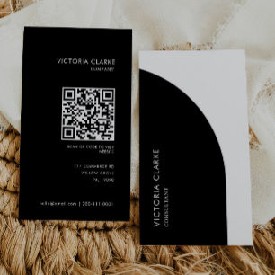 Cartão De Visita Código Qr de Arch Vertical Preto e Branco do Consu