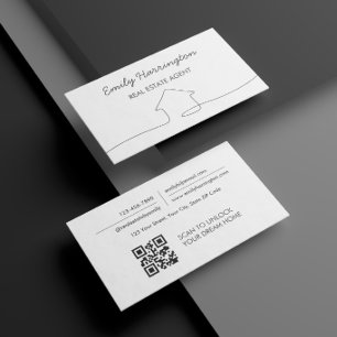 Cartão De Visita Código QR de Arte de Linha Agente Imobiliário Neut
