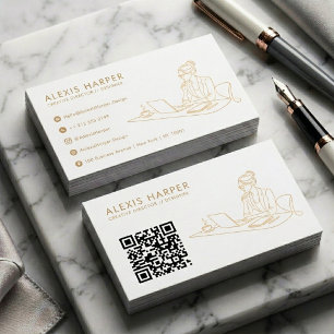 Cartão De Visita Código QR de Arte de Linha Moderna Minimalista Dou