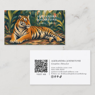 Cartão De Visita Código QR de Arte de Tigre na Selva