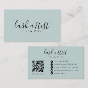 Cartão De Visita Código QR de Artista de Cílios em Verde Azul Empoe
