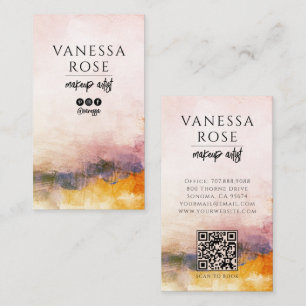 Cartão De Visita Código QR de Artista de Maquiagem em Aquarela Abst