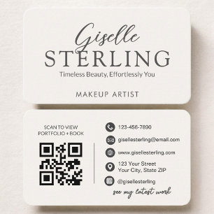 Cartão De Visita Código QR de Artista de Maquiagem Neutro Bege