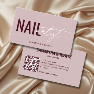 Cartão De Visita Código QR de artista de unha moderno rosa vermelho