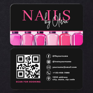 Cartão De Visita Código QR de Artista de Unhas Minimalista