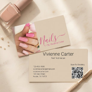 Cartão De Visita Código QR de Artista de Unhas Tan Fuchsia Rosa Scr