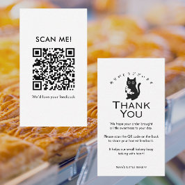 Cartão De Visita Código QR de Avaliação Croissant de Gato Minimalis