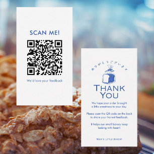 Cartão De Visita Código QR de Avaliação de Pão de Forma Azul Minima