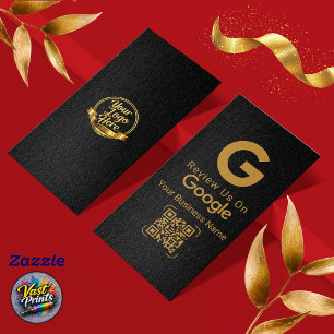 Cartão De Visita Código QR de Avaliação do Google Preto Dourado