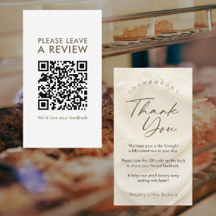 Cartão De Visita Código QR de Avaliação Elegante Creme Marfim Scrip