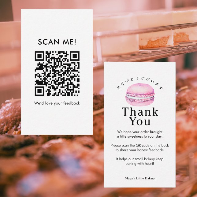 Cartão De Visita Código QR de Avaliação Macaron Rosa Rústico (Criador carregado)