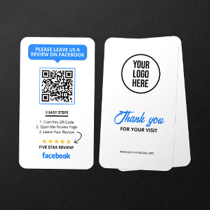 Cartão De Visita Código QR de Avaliações do Facebook com 5 Estrelas