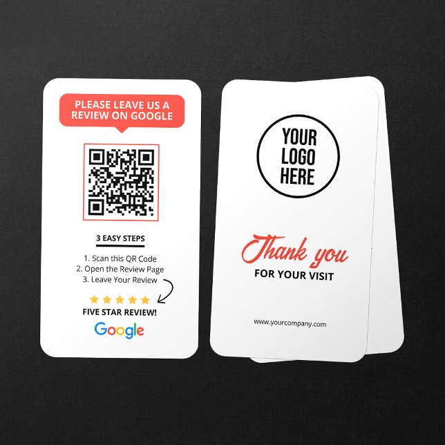 Cartão De Visita Código QR de Avaliações do Google Branco Link de A (Criador carregado)