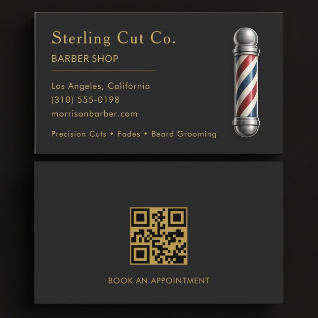 Cartão De Visita Código QR de Barbearia Profissional (Criador carregado)