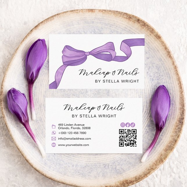Cartão De Visita Código QR de Beleza Arco Roxo Coquette (Criador carregado)