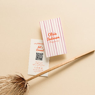 Cartão De Visita Código QR de Boho Sorridente Laranja Cor-de-Rosa E