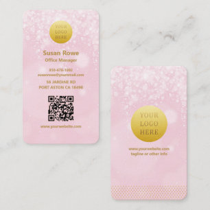 Cartão De Visita Código QR de Bolas Bokeh Rosa Luxo Moderno