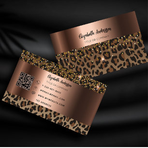 Cartão De Visita Código QR de bronze preto-leopardo-castanho