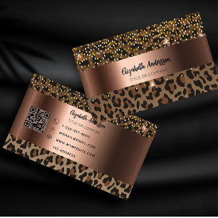 Cartão De Visita Código QR de bronze preto-leopardo-castanho