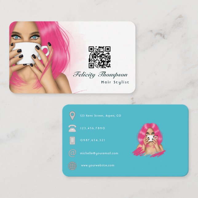 Cartão De Visita Código QR de Cabeleireiro (Frente/Verso)
