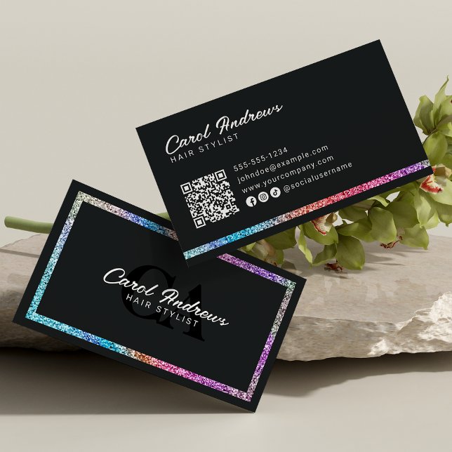 Cartão De Visita Código QR de Cabeleireiro Moderno com Brilho de Ar (Criador carregado)