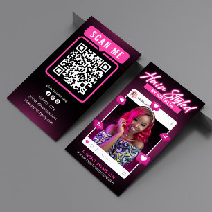 Cartão De Visita Código QR de Cabeleireiro no Instagram Moderno Pre