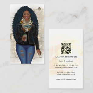 Cartão De Visita Código QR de Cabelereiro Afro-Americano