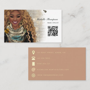 Cartão De Visita Código QR de Cabelereiro Afro-Americano