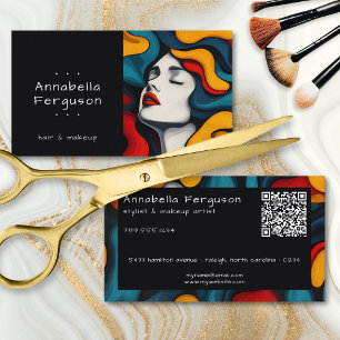 Cartão De Visita Código QR de Cabelo e Maquiagem Colorido Arte Pop 