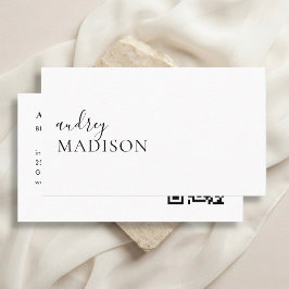 Cartão De Visita Código QR de Caligrafia Boutique de Luxo Branco