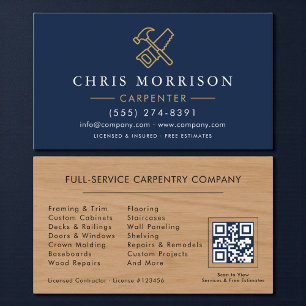 Cartão De Visita Código QR de Carpinteiro Moderno