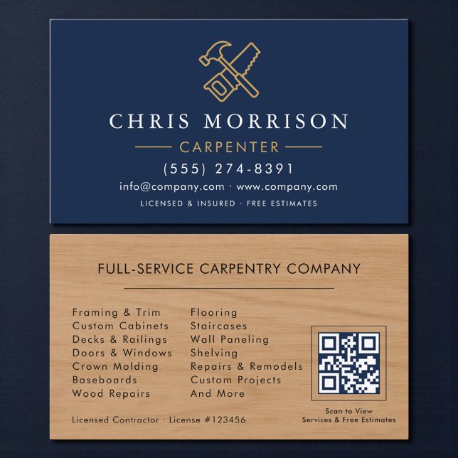 Cartão De Visita Código QR de Carpinteiro Moderno (Criador carregado)