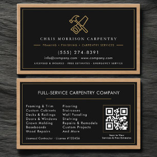 Cartão De Visita Código QR de Carpinteiro Serviços de Carpintaria