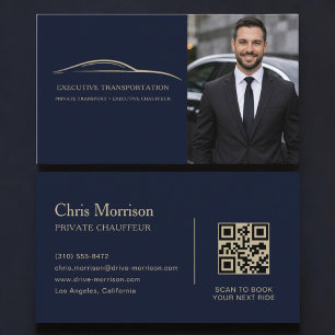 Cartão De Visita Código QR de Carro de Transporte Azul e Dourado