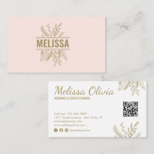Cartão de visita código QR de casamento floral ros