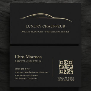 Cartão De Visita Código QR de Chofer de Luxo Preto e Dourado
