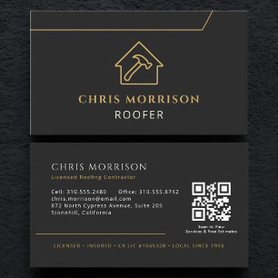 Cartão De Visita Código QR de Cobertura Empresa de Cobertura Black
