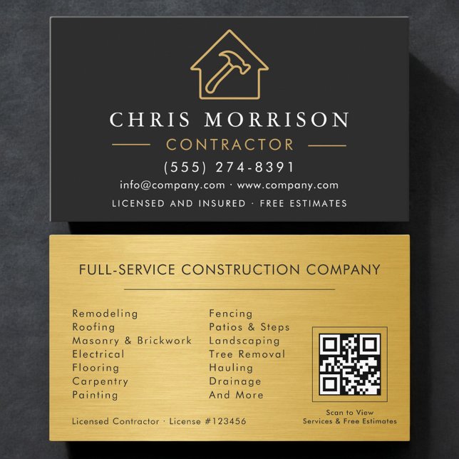Cartão De Visita Código QR de Construção de Edifícios de Metal Dour (Criador carregado)